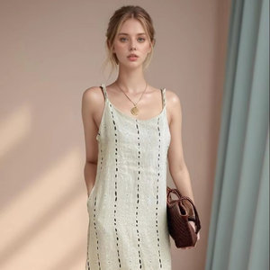 Abito da donna elegante in misto lino senza maniche senza maniche Maxi abito Casual moda con volant orlo modello solido fornitore all'ingrosso <span class=keywords><strong>Online</strong></span> - Product Image 2