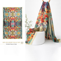 Selendang Sutra Mewah 100% Bermotif untuk Wanita, Vintage Floral Fashion, Lembut, Warna Solid, Berwarna-warni, Musim Panas