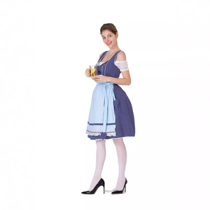 Yi Xiaoyi Women's Beer Girl Dress Blue Short Sleeve Woven Skirt Restaurant Uniform Performance <b>Costume</b> - Product Image 3