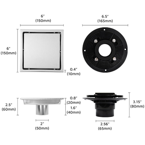 Drain de sol carré encastré pour salle de bain, en acier inoxydable SUS 304 noir mat, 6 pouces, pour carrelage, vente en gros directe usine - Product Image 6