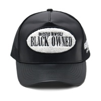 Casquette Trucker Personnalisée par le Fabricant en Cuir PU, 5 Panneaux, avec Logo Patch Brodé en Éponge
