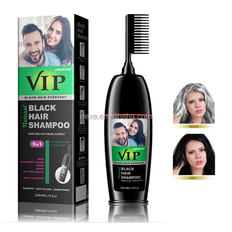 Dexe VIP Fashion 200ml argan oil ammonia free permanent hair black brown color shampoo dye 3 in 1with hair dye colors comb