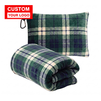Coussin de voyage pliable 2-en-1 LD avec logo personnalisé, coussin de canapé et couverture pour avion, coussin et couverture imprimés sur mesure à motif quadrillé