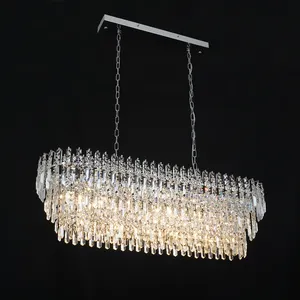 Meerosee Rectangle Crystal Chandelier Pendant Light for Dining Table Hanging Lights for Living Room MD87651