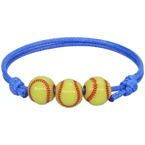 Hochwertige Baseball Armband Übung Baseball Tennisball Basketball Fußball Anhänger Rugby blau gewachste Faden Ball Armband