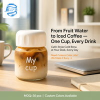 Gelas Mini Kedap Udara dengan Tutup Bertekstur Anti-Selip 300ml, Gelas Tebal dengan Skala Pengukur untuk Buah, Air, Minuman Dingin