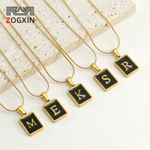 Zogxin Fashion Letter Pendant Necklace 18k Gold Plated Stainless Steel Snake Chain Unisex Jewelry for Women Men - Product Image 1