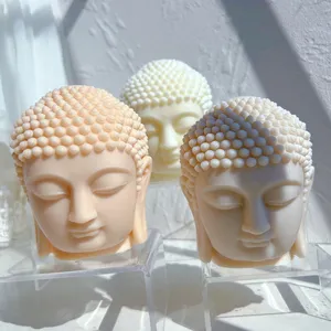 Moldes de silicona para estatua de Buda, herramienta de arte para escultura, molde de cera, figurita, adornos, regalos, decoración del hogar, molde de vela para Cabeza de Buda