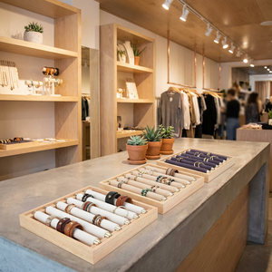 Bandeja de Exhibición de Joyería Rectangular de Madera y Terciopelo de Alta Calidad con Soporte Extraíble para Tiendas Minoristas - Product Image 6