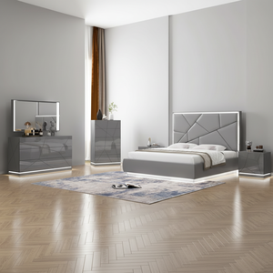 Ensemble de meubles de chambre à coucher en bois MDF de luxe moderne, 4 à 5 pièces, lits Queen/King size, y compris table de chevet, commode, armoire latérale - Product Image 1
