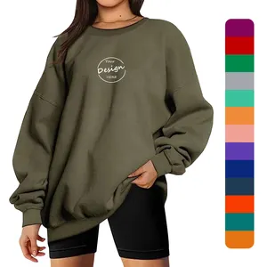 Bulk Custom Embroidered Logo O Neck Sweatshirt Cotton Fleece Terry Women Dropped Shoulder Oversized Sweatshirt For Women