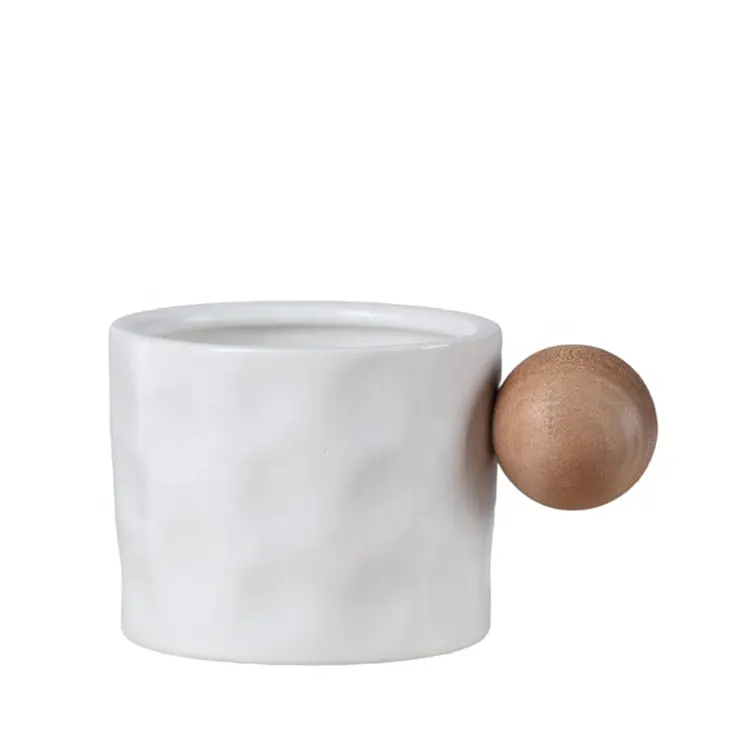Tasse à thé artistique à poignée sphérique en bois, cadeau en porcelaine, café, couple, ensemble cadeau