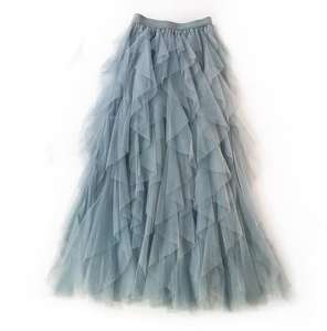 Ecowalson Mode Tutu Tüll Rock Frauen Langer Maxirock Frühling Sommer Koreanisch Schwarz Rosa Hohe Taille Falten rock Weiblich - Product Image 1