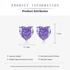 Top Selling Jewelry Women 2026 <b>Copper</b> 12*12mm Heart Cut Purple Cubic Zirconia <b>Necklace</b> Rings Earrings Jewellery Set - Product Image 3