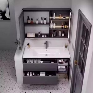 Customized honeycomb aluminum bathroom cabinet ceramic integrated basin intelligent <b>mirror</b> cabinet bathroom vanity - Product Image 5