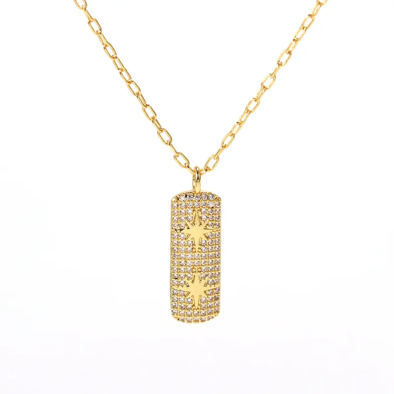 Collana da donna con ciondolo placcato in oro a forma di stella intarsiata con zircone piccolo diamante rotto