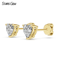 Starsgem 10K Oro Sólido 1.11TCW Corazón Corte DEF VS Lab Grown Diamond Stud Pendientes
