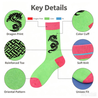 Chaussettes en coton jacquard unisexe motif dragon oriental, chaussettes fantaisie streetwear, logo personnalisé OEM