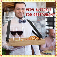 Plateau à collation en bois avec sangle, plateau de service pour soirées cinéma, porte-boissons et pop-corn pour serveuse, plateau de serveuse