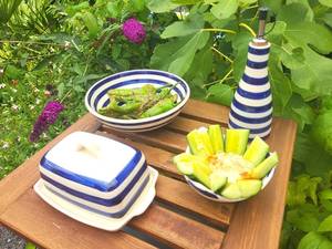 Plat à beurre peint à la main bleu et blanc <span class=keywords><strong>poterie</strong></span> <span class=keywords><strong>espagnole</strong></span> porte-beurre fait à la main et en céramique - Product Image 6