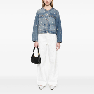 <span class=keywords><strong>Veste</strong></span> <span class=keywords><strong>en</strong></span> <span class=keywords><strong>Jean</strong></span> Boutonnée Classique Lavage Personnalisée pour <span class=keywords><strong>Femme</strong></span> Brodé de Perles et Diamants Style Décontracté Similaire à une Chemise pour Fille - Product Image 1