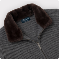 Pull cardigan en laine et acrylique mélangée avec col en fourrure, sortie d'usine TN, avec étiquette de col personnalisée