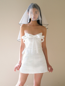 Velo Corto Nero con Bordo per Sposa, Matrimonio, Registrazione, Fotografia, Accessori per Capelli, Oggetti di Scena per Fotografia di Viaggio - Product Image 4