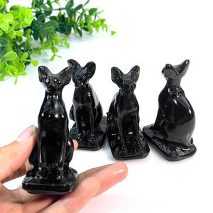 All'ingrosso scultura di cristallo naturale animale artigianato ossidiana sfinge Cat intaglio in quarzo Semi-pietra preziosa decorazione per la casa - Product Image 1