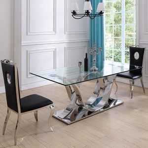 <span class=keywords><strong>Table</strong></span> à <span class=keywords><strong>manger</strong></span> rectangulaire en acier inoxydable avec plateau en verre trempé <span class=keywords><strong>pour</strong></span> 6 à 8 <span class=keywords><strong>personnes</strong></span>, meubles chinois - Product Image 3