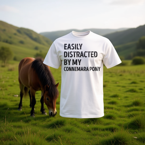 T-shirt con stampa Connemara Pony per adulti, unisex, manica corta, girocollo, in cotone, casual, tema Easy Distracted - Product Image 3