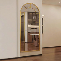 Large Arch Window Pane Wall Mirror Full Floor Full Length Dressing Mirror With Black Iron Frame