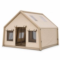 Tente Cabine Gonflable en Toile Kaki 17,28 m² 3,6x4,8x2,3m avec Portes AB, Fenêtres en Mélange de Coton, Tente Gonflable pour 7-10 Personnes, Glamping Familial