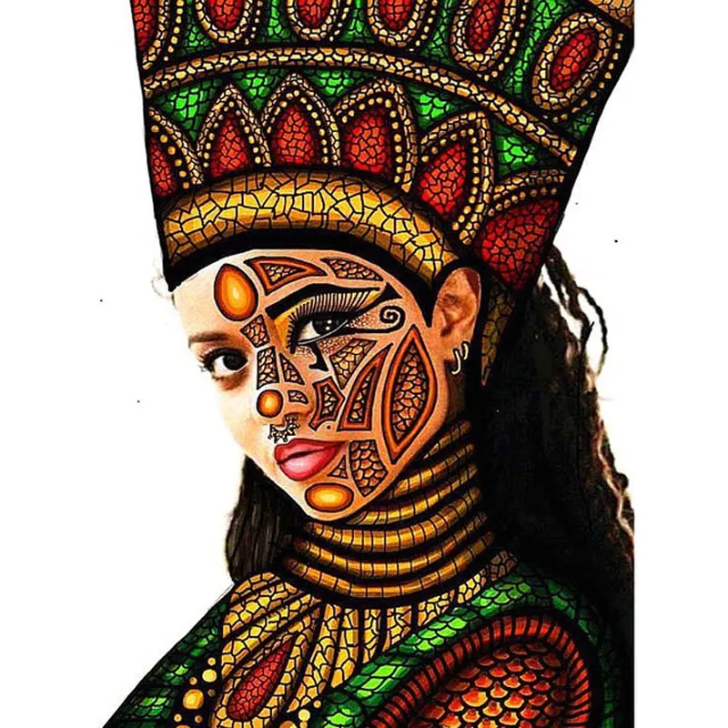 Atacado Diy 5d Pintura Diamante Pintado Tatuagem Mulher Africana Artesanato Pintura Diamante Bordado Home Decor Mosaico Presente