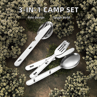 Ensemble de couverts portables en acier inoxydable poli miroir 3 pièces 3-en-1 pliable Couteau Fourchette Cuillère Classique pour Camping et Pique-niques