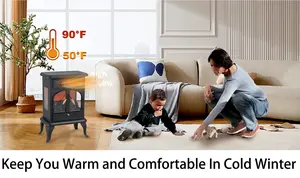 بيع بالجملة موقد كهربائي مثبت على الحائط مصباح زخرفي قائم حر 750W1500W مع جهاز تحكم عن بعد - Product Image 4