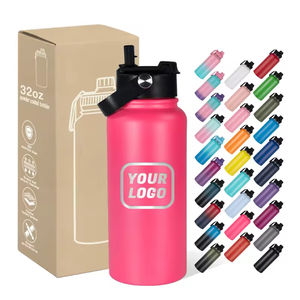 Bouteille d'eau sport en acier inoxydable 18oz 32oz avec logo personnalisé, écologique, à double paroi isolée sous vide, avec paille et brosse - Product Image 1