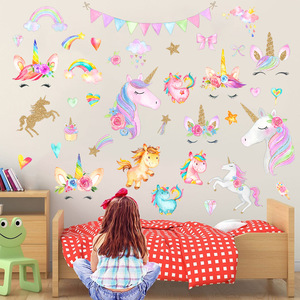 Cartoon One Horned <strong>Horse</strong> Star Heart Pattern Children's Room Home Decoration Diy Animal Mural Art Pvc <strong>Decal</strong> - Product Image 2