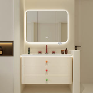 Meuble de salle de bain avec vasque intégrée en céramique, en aluminium épaissi, résistant à l'huile, et armoire miroir intelligente LED. - Product Image 1