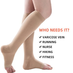 <span class=keywords><strong>Bas</strong></span> médicaux en nylon à bout ouvert, <span class=keywords><strong>bas</strong></span> de contention en spandex, <span class=keywords><strong>bas</strong></span> de compression noirs, hauteur genou, 15-20 mmHg - Product Image 4