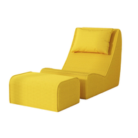 Fauteuil inclinable en velours côtelé crème avec repose-pieds, design sans accoudoirs, gain de place et confortable pour chambre, salon, appartement