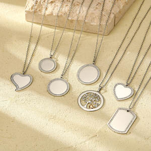 จี้สร้อยคอแฟชั่นสแตนเลสสตีล 316L แบบกำหนดเอง สร้อยคอเครื่องประดับชั้นดี สร้อยคอเปล่าประดับเพชรซิร์คอนสำหรับสลักชื่อ - Product Image 1