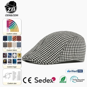 Wholesale Vintage British <b>Flat</b> Ivy <b>Cap</b> for <b>Men</b> Women Houndstooth Plaid Newsboy Beret Hat Winter Warm - Product Image 1