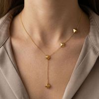 Kalung Liontin Baja Anti Karat Lapis Emas 18K Motif Geometris Bunga Hati Trendi Terbaru Grosir, Hadiah Elegan dengan Rumbai