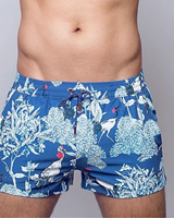 Maillots de bain pour hommes, imprimé floral tropical bleu, mélange polyester/nylon, séchage rapide, respirant, taille élastique, vêtements de plage