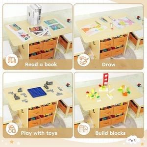 Ensemble de bureau et chaises pour enfants (y compris 2 chaises) Ensemble de bureau pour enfants en bois avec 6 boîtes de rangement Meubles pour enfants - Product Image 5