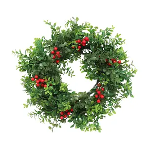 Hoge Kwaliteit Pvc Indoor Decoratie Xmas Kunstmatige Kerst Bloemen Groene Kransen Kerstbal Krans Met Lichten