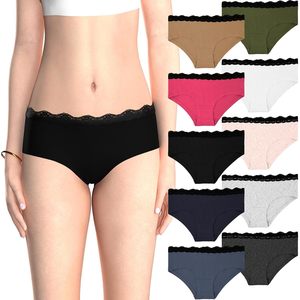 FOXA Paquete de 10 bragas hipster de encaje para mujer, algodón y elastano, cintura media, ropa interior transpirable - Product Image 1
