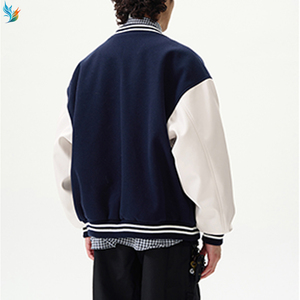 Veste bomber streetwear oversize à manches en cuir blanc, veste varsity noire en mélange de laine <span class=keywords><strong>pour</strong></span> <span class=keywords><strong>homme</strong></span> - Product Image 2
