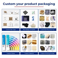 Emballage personnalisé pour bouteilles d'eau et gobelets, en carton pleine couleur avec fond auto-fermant, pelliculage mat, matériaux recyclés, effet pailleté