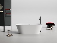 Baignoire autoportante en pierre artificielle à particules, finition mate, mur droit, ovale, de luxe, pour la maison, l'hôtel, la villa, la salle de bain